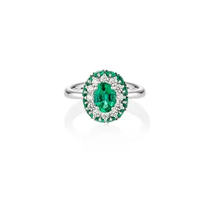 NEW ITALIAN ART 18CT WHITE GOLD EMERALD AND DIAMOND RING