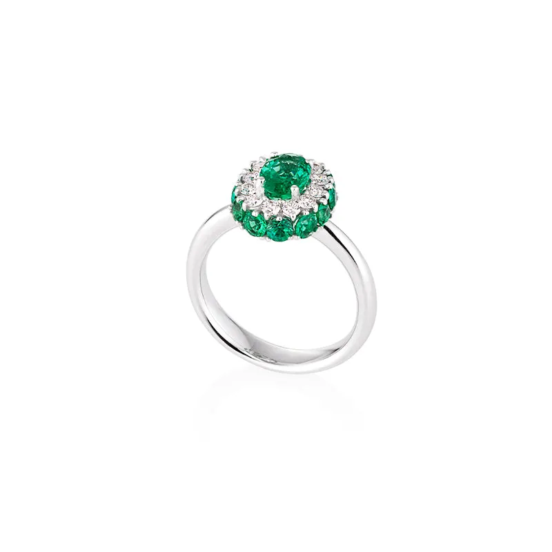 NEW ITALIAN ART 18CT WHITE GOLD EMERALD AND DIAMOND RING