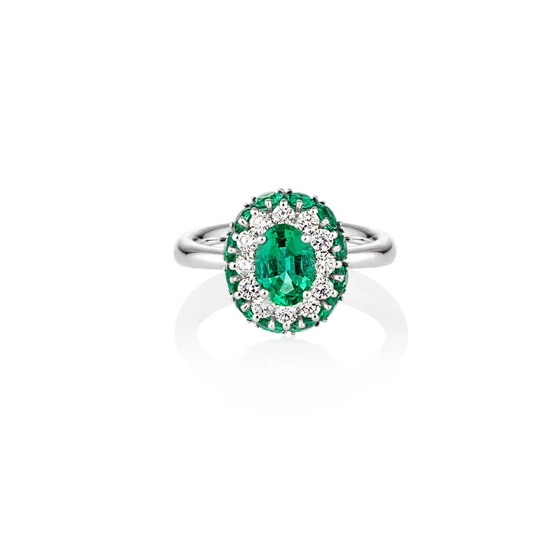 NEW ITALIAN ART 18CT WHITE GOLD EMERALD AND DIAMOND RING