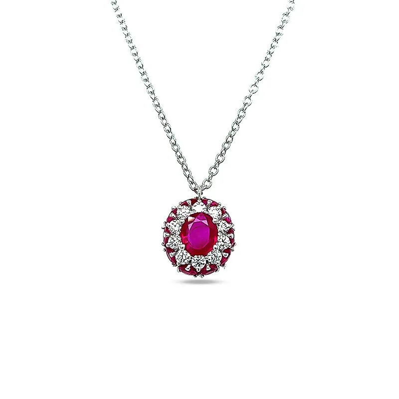 NEW ITALIAN ART 18CT WHITE GOLD RUBY AND DIAMOND PENDANT