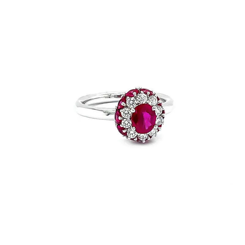 NEW ITALIAN ART 18CT WHITE GOLD RUBY AND DIAMOND RING