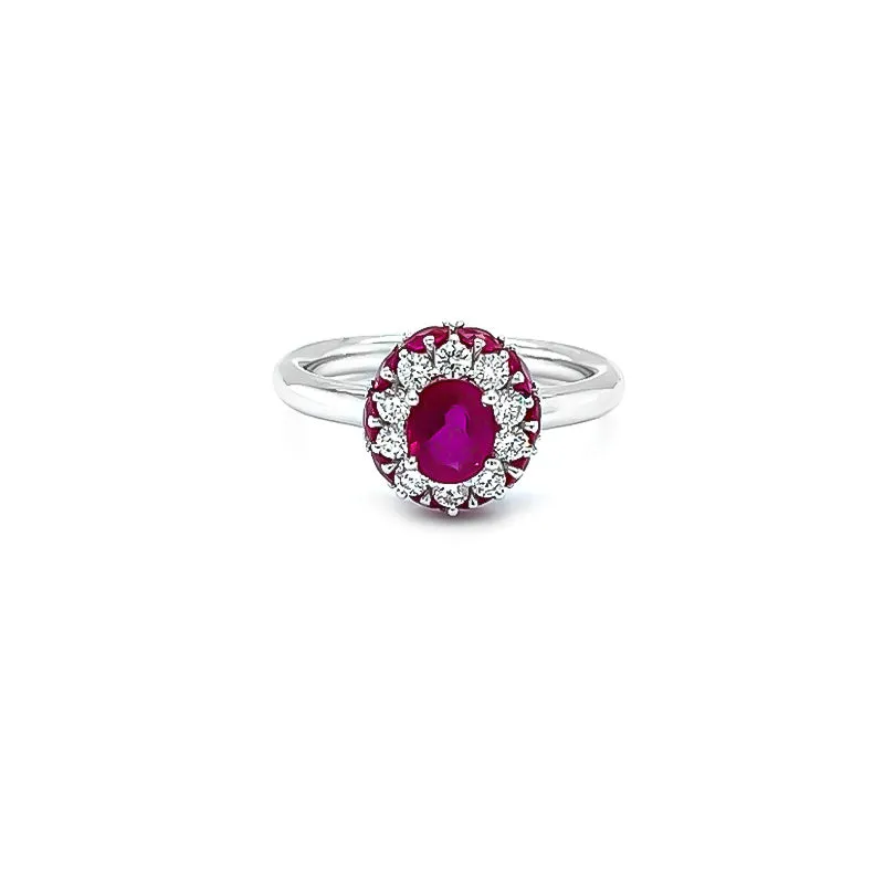 NEW ITALIAN ART 18CT WHITE GOLD RUBY AND DIAMOND RING