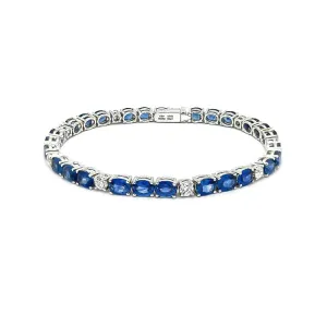 NEW ITALIAN ART 18CT WHITE GOLD SAPPHIRE AND DIAMOND LINE BRACELET