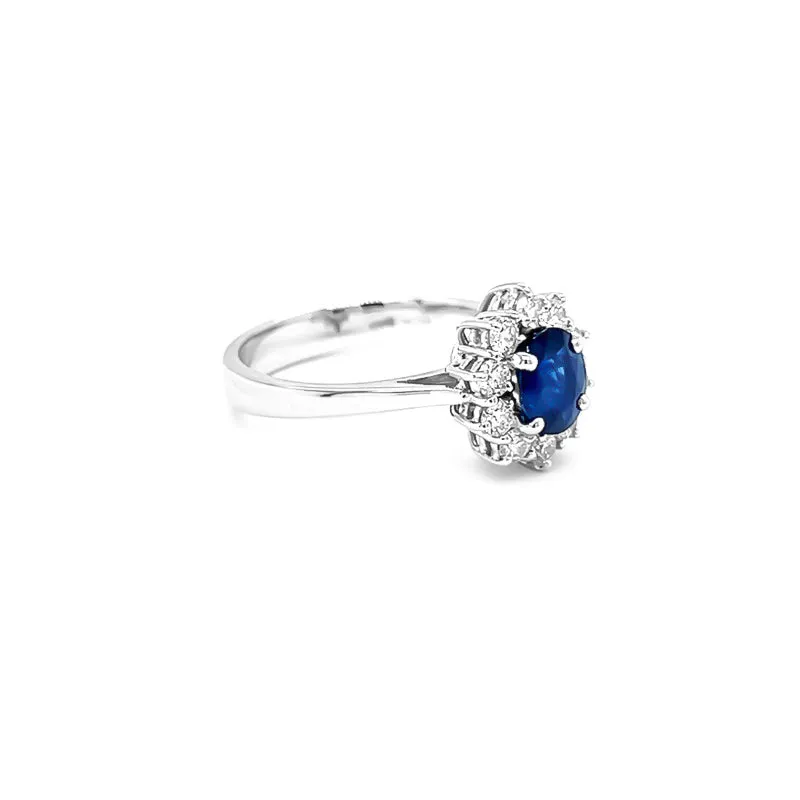 NEW ITALIAN ART 18CT WHITE GOLD THAI SAPPHIRE AND DIAMOND DRESS RING