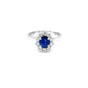 NEW ITALIAN ART 18CT WHITE GOLD THAI SAPPHIRE AND DIAMOND DRESS RING
