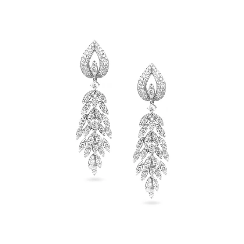 NEW ITALIAN ART 'CASCADING LEAF' 18CT WHITE GOLD DIAMOND EARRINGS