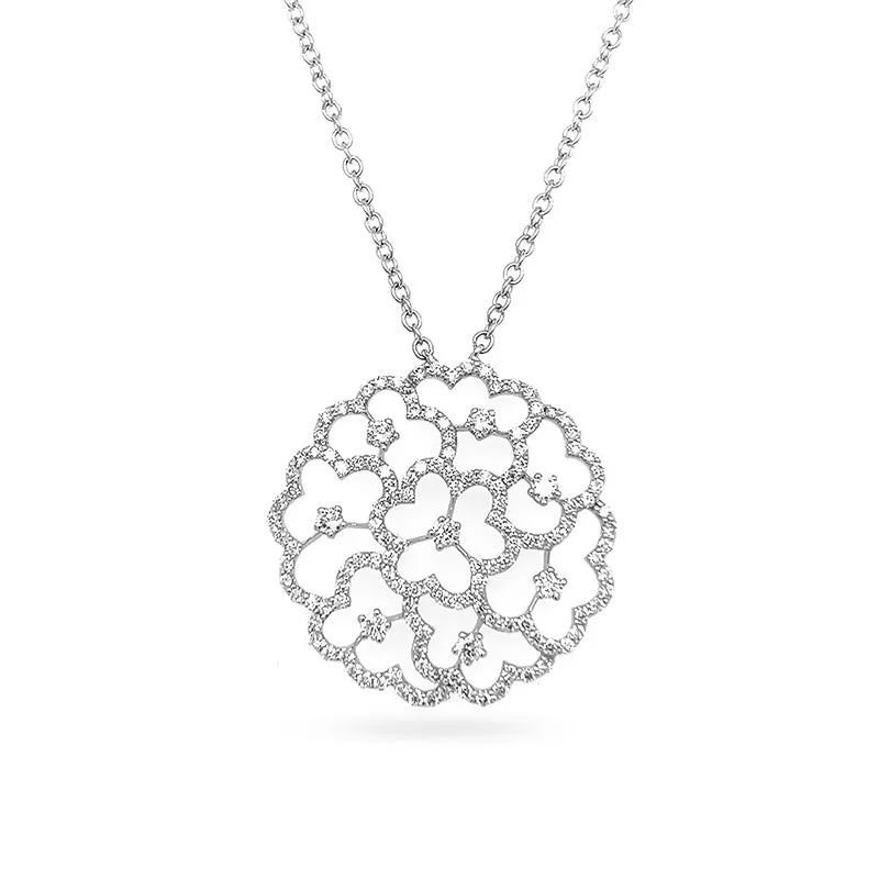 NEW ITALIAN ART 'FLORAL' 18CT WHITE GOLD DIAMOND NECKLACE