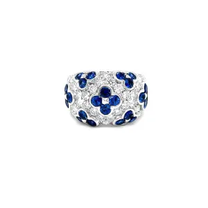 NEW ITALIAN ART 'FLOWER' 18CT WHITE GOLD BLUE SAPPHIRE AND DIAMOND DRESS RING