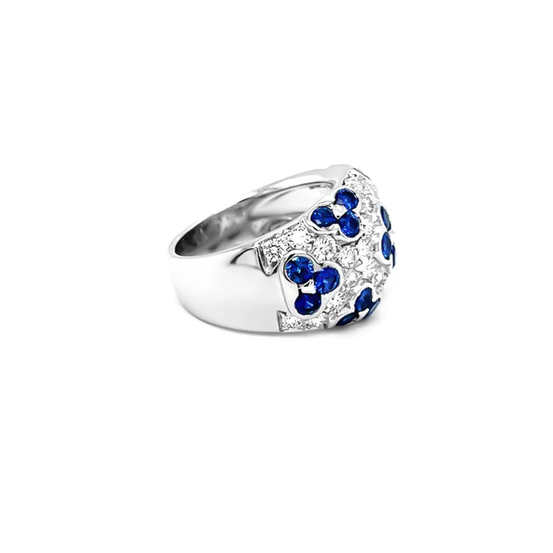 NEW ITALIAN ART 'FLOWER' 18CT WHITE GOLD BLUE SAPPHIRE AND DIAMOND DRESS RING