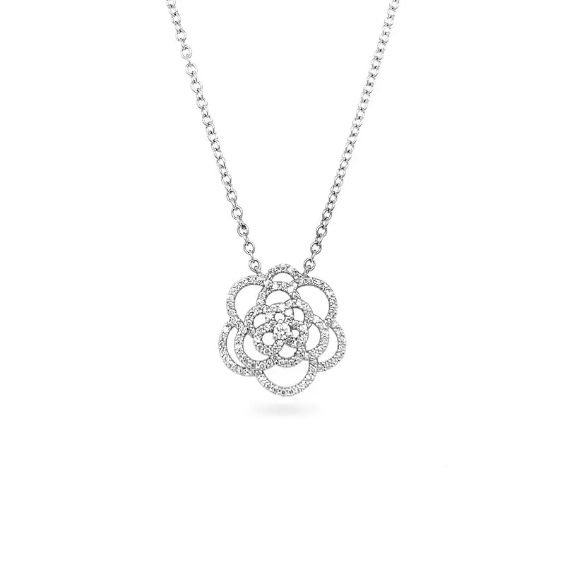 NEW ITALIAN ART 'FLOWER' 18CT WHITE GOLD DIAMOND NECKLACE