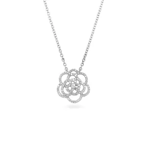 NEW ITALIAN ART 'FLOWER' 18CT WHITE GOLD DIAMOND NECKLACE