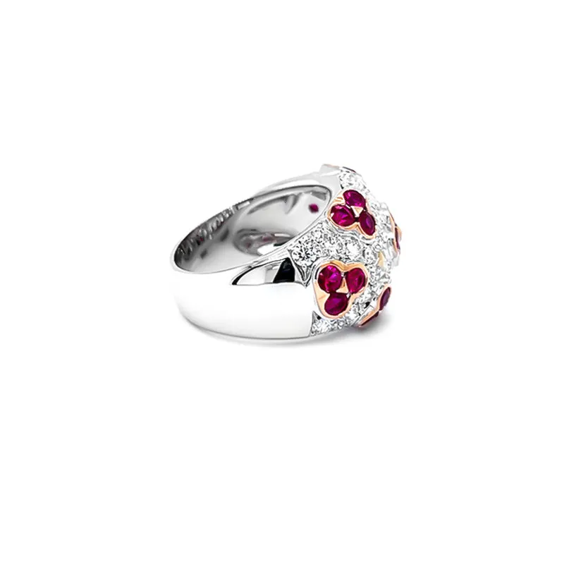 NEW ITALIAN ART 'FLOWER' 18CT WHITE GOLD RUBY AND DIAMOND DRESS RING