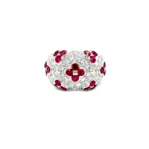 NEW ITALIAN ART 'FLOWER' 18CT WHITE GOLD RUBY AND DIAMOND DRESS RING