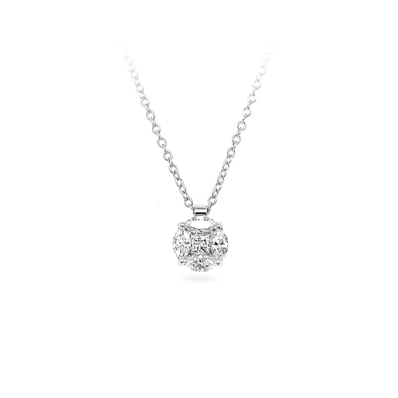 NEW ITALIAN ART 'INVISIBLE' 18CT WHITE GOLD PRINCESS AND MARQUISE CUT DIAMOND NECKLACE