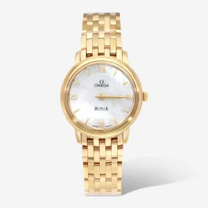 Omega De Ville Prestige 18K Yellow Gold Mother of Pearl Quartz Ladies Watch 424.50.27.60.05.001