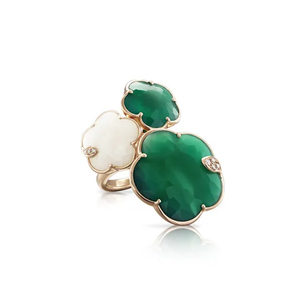 PASQUALE BRUNI 18CT ROSE GOLD TON JOLI RING WITH GREEN & WHITE AGATE & WHITE & CHAMPAGNE DIAMONDS