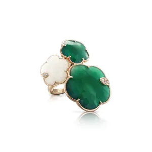 PASQUALE BRUNI 18CT ROSE GOLD TON JOLI RING WITH GREEN & WHITE AGATE & WHITE & CHAMPAGNE DIAMONDS