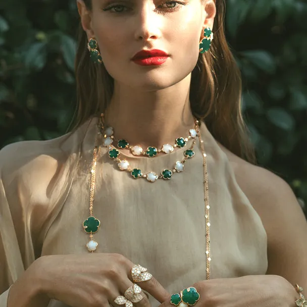 PASQUALE BRUNI TON JOLI 18CT ROSE GOLD NECKLACE WITH WHITE & GREEN AGATE & WHITE & CHAMPAGNE DIAMONDS