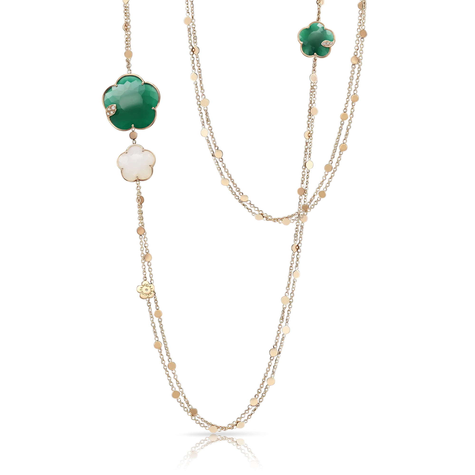 PASQUALE BRUNI TON JOLI 18CT ROSE GOLD NECKLACE WITH WHITE & GREEN AGATE & WHITE & CHAMPAGNE DIAMONDS
