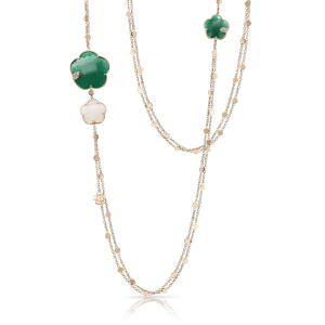 PASQUALE BRUNI TON JOLI 18CT ROSE GOLD NECKLACE WITH WHITE & GREEN AGATE & WHITE & CHAMPAGNE DIAMONDS