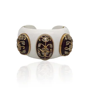 Post-1980s 18KT Yellow Gold Cocholong & Cabochon Ruby Cuff Bracelet