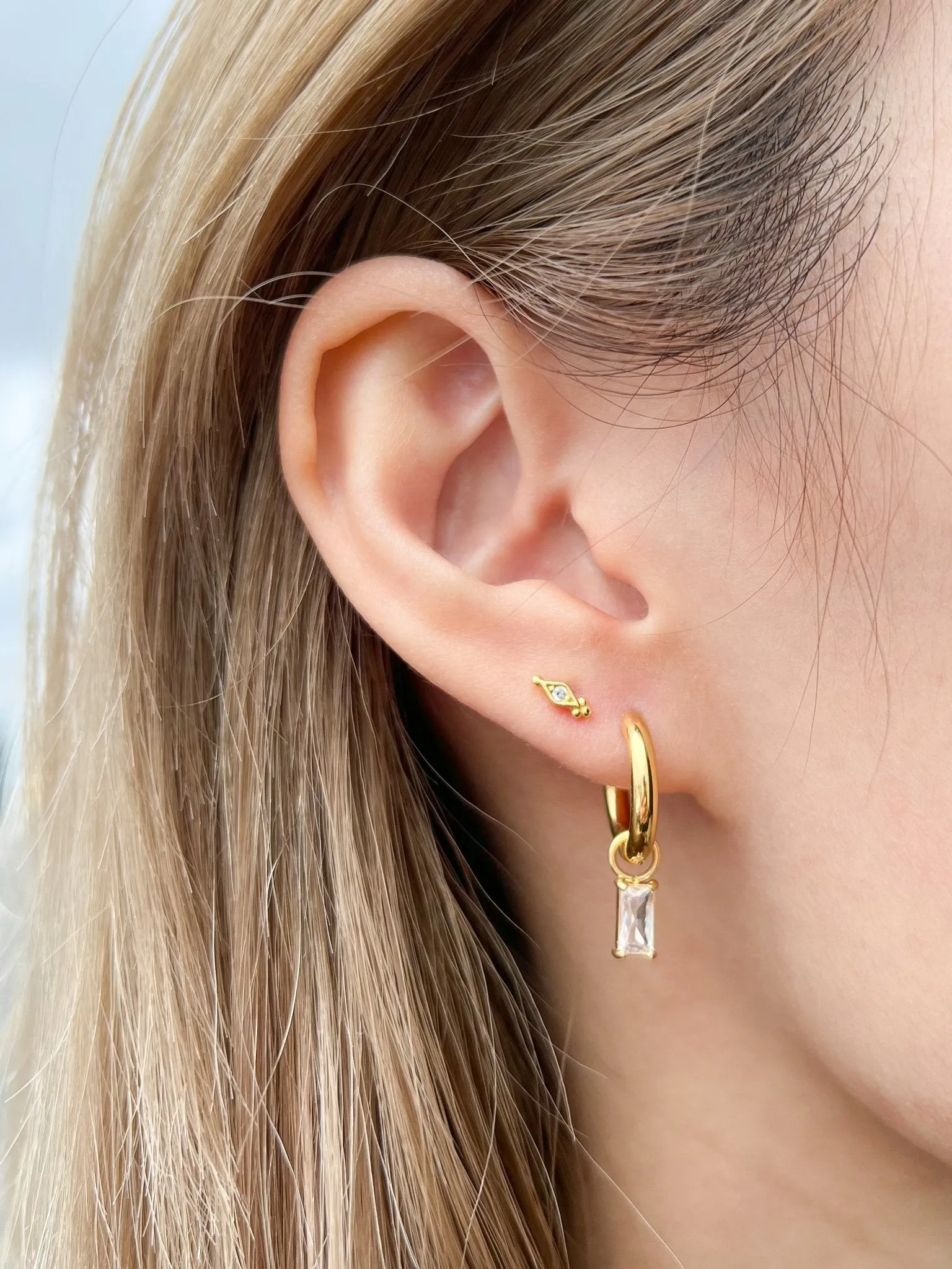 Rectangle Hoop Charms in Gold