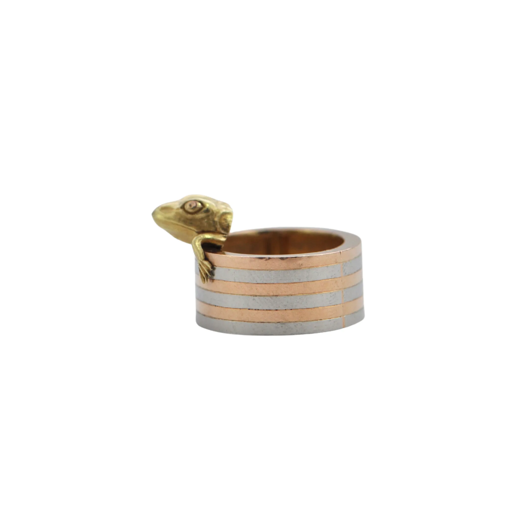Retro 18K Rose and White Gold Pearl Shortener with 18K Yellow Gold Frog
