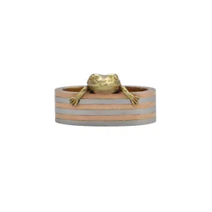 Retro 18K Rose and White Gold Pearl Shortener with 18K Yellow Gold Frog
