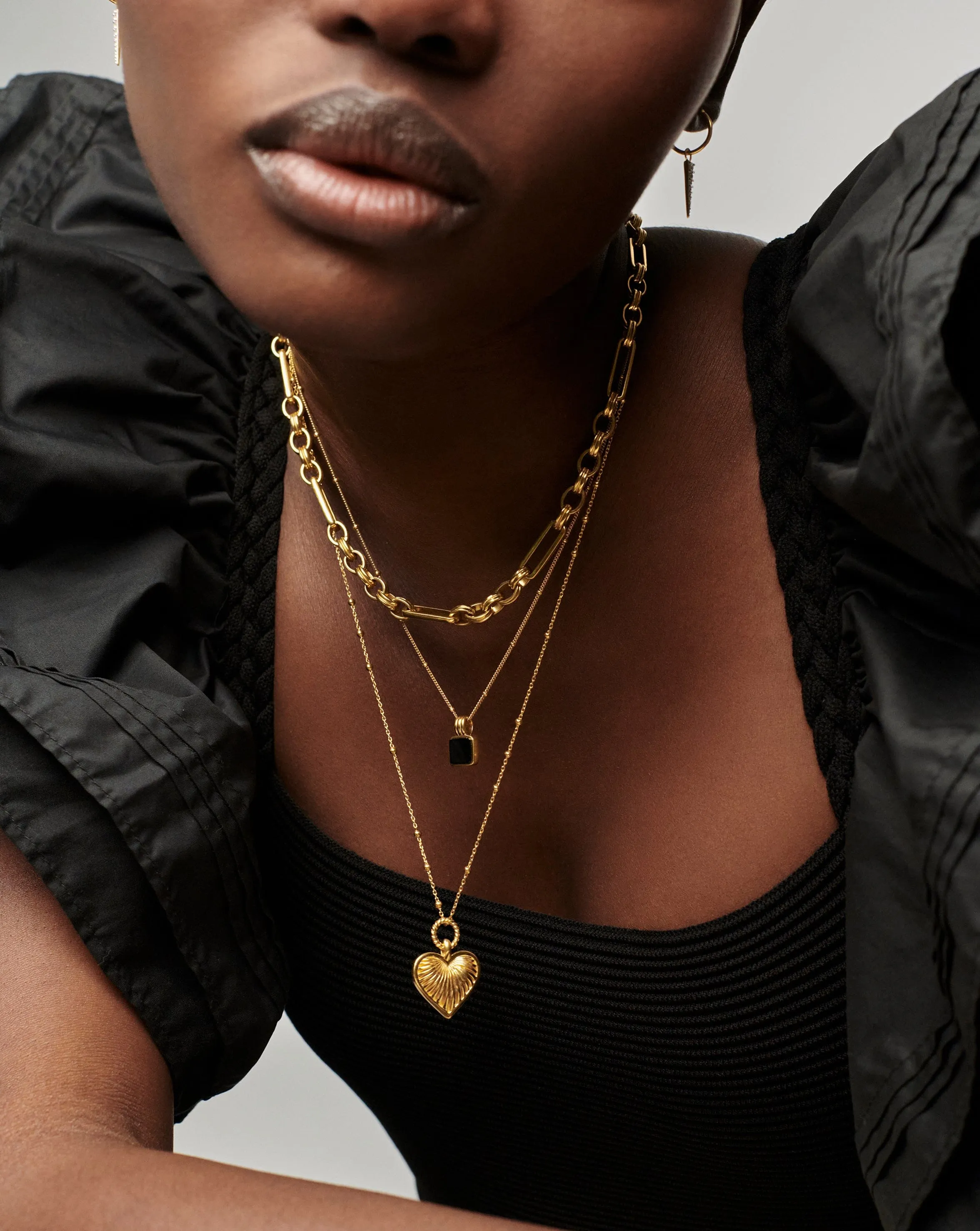 Ridge Heart Charm Pendant Necklace | 18k Gold Plated