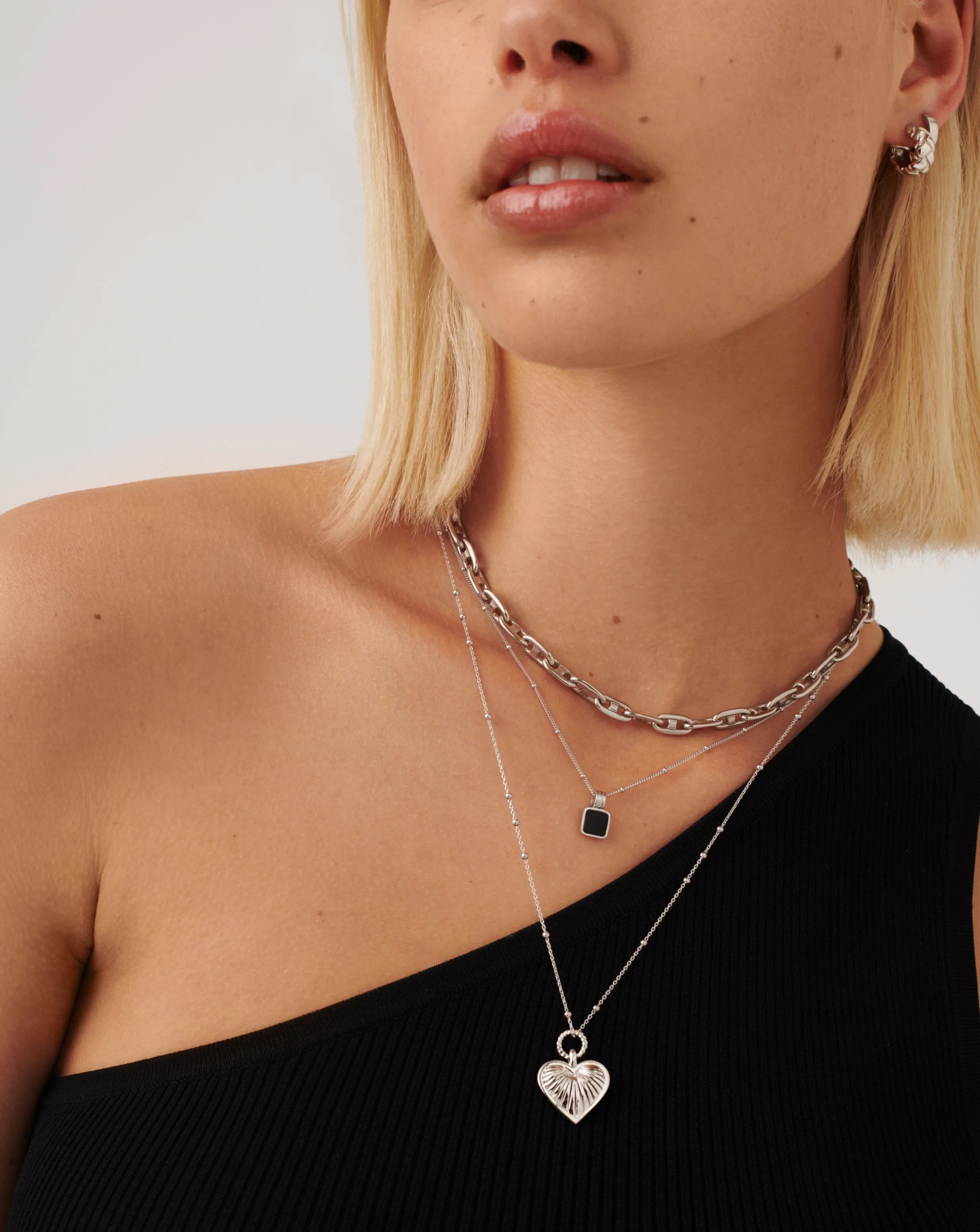 Ridge Heart Charm Pendant Necklace | Silver Plated