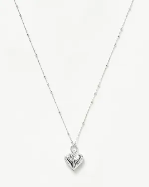 Ridge Heart Charm Pendant Necklace | Silver Plated