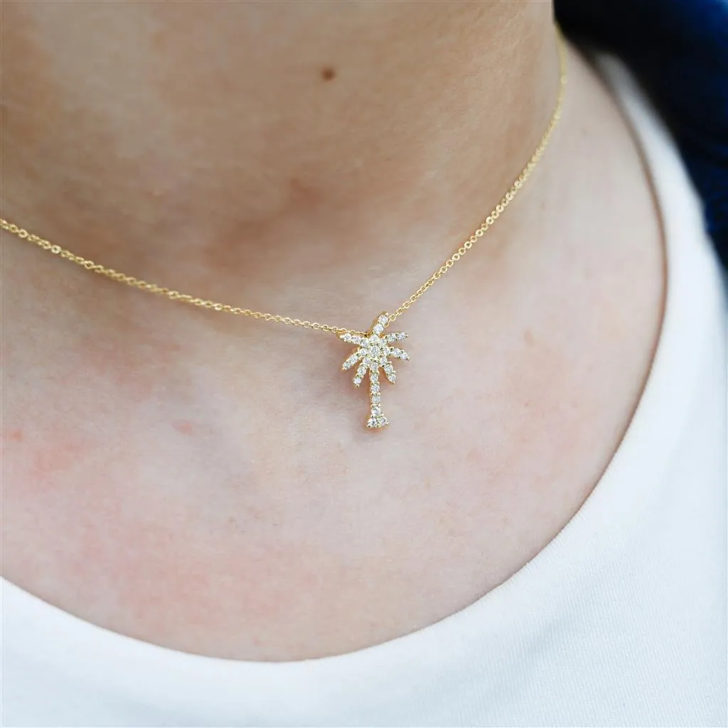 Roberto Coin | .18CTW Palm Tree Diamond Pendant, 16" - 18K Yellow Gold
