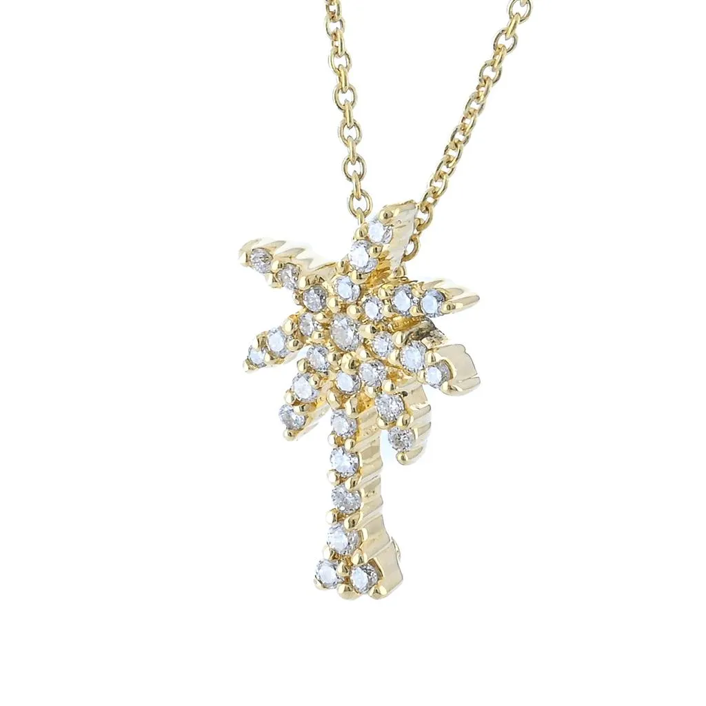 Roberto Coin | .18CTW Palm Tree Diamond Pendant, 16" - 18K Yellow Gold