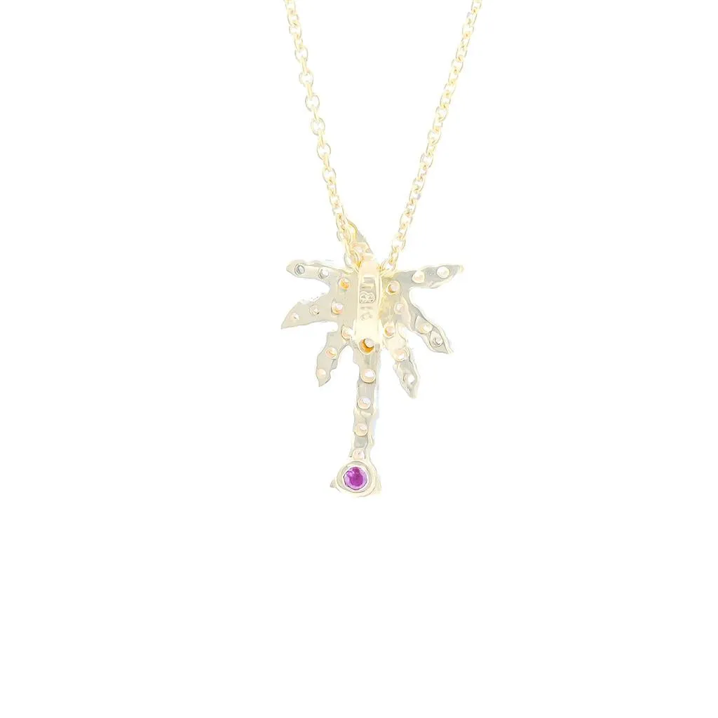 Roberto Coin | .18CTW Palm Tree Diamond Pendant, 16" - 18K Yellow Gold