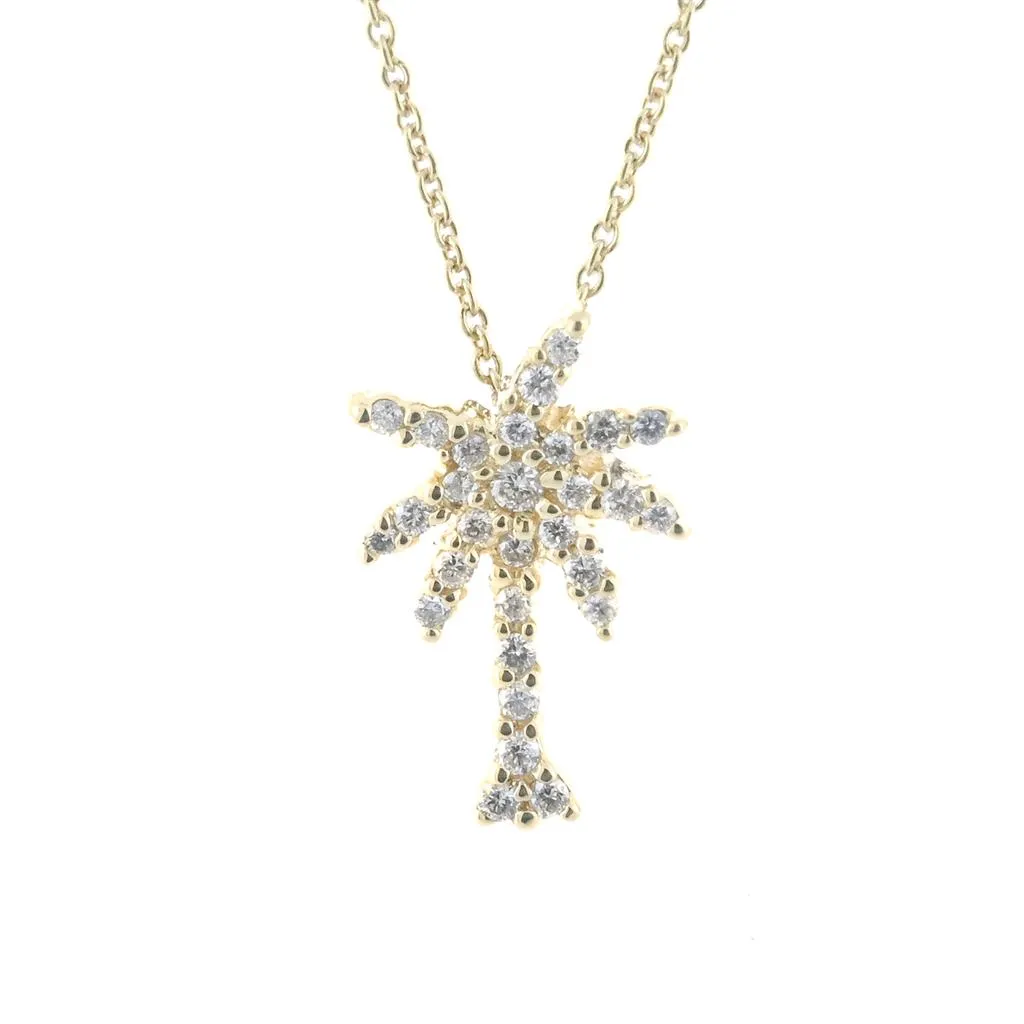 Roberto Coin | .18CTW Palm Tree Diamond Pendant, 16" - 18K Yellow Gold