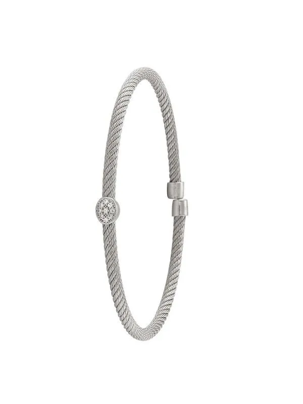 STERLING SILVER RHODIUM PLATED FANCY C.Z CUFF BANGLE