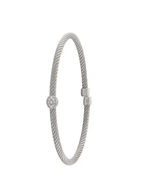 STERLING SILVER RHODIUM PLATED FANCY C.Z CUFF BANGLE
