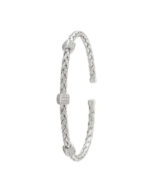 STERLING SILVER RHODIUM PLATED FANCY C.Z CUFF BANGLE