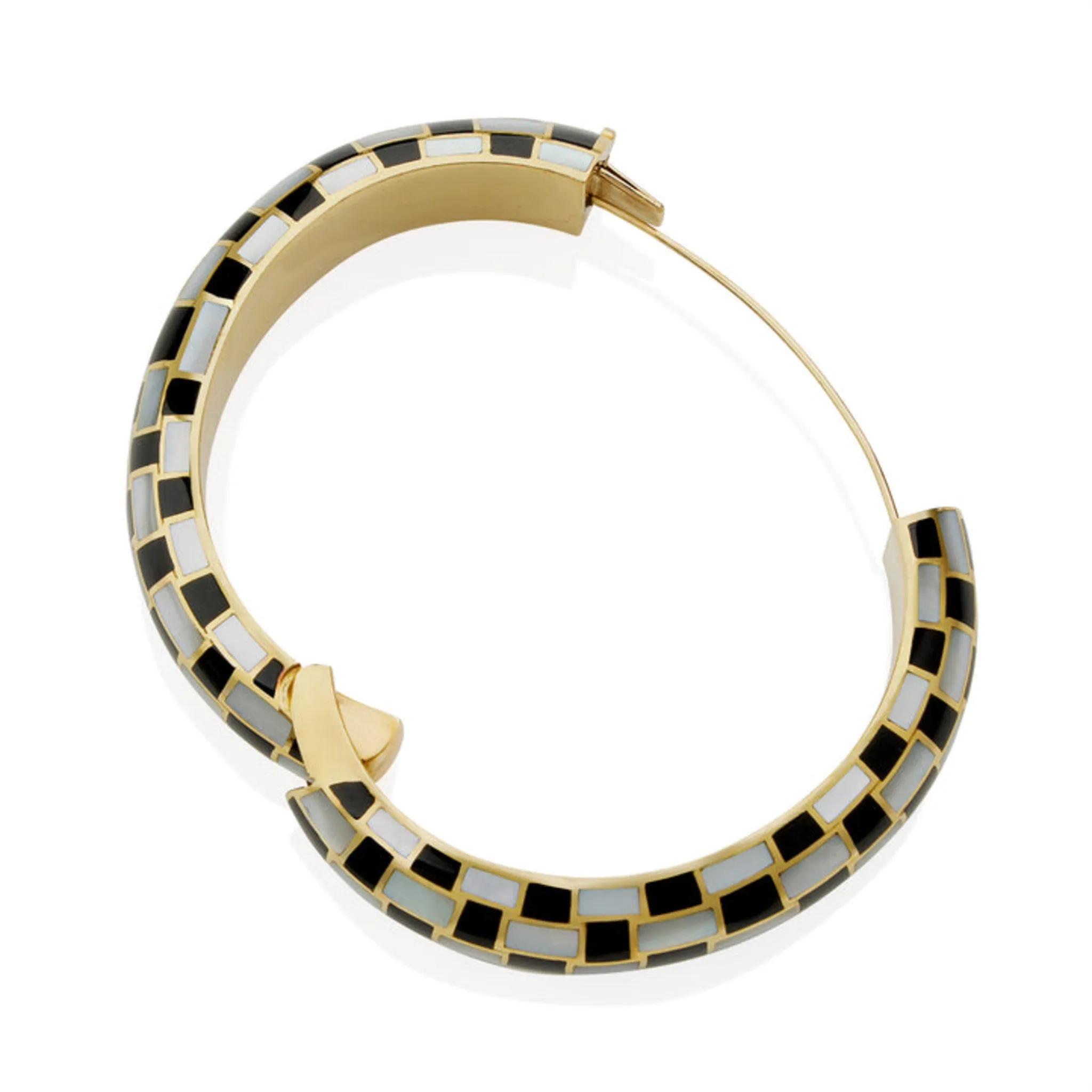 Tiffany & Co. by Angela Cummings 1980s 18KT Yellow Gold Mother of Pearl & Black Jade Bangle Bracelet