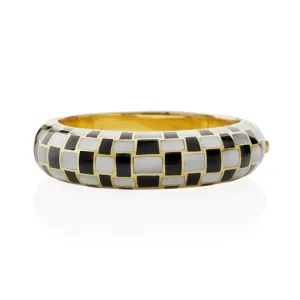 Tiffany & Co. by Angela Cummings 1980s 18KT Yellow Gold Mother of Pearl & Black Jade Bangle Bracelet