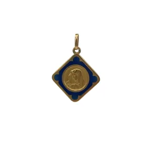 Vintage 18k solid gold virgin mary charm with blue enamel