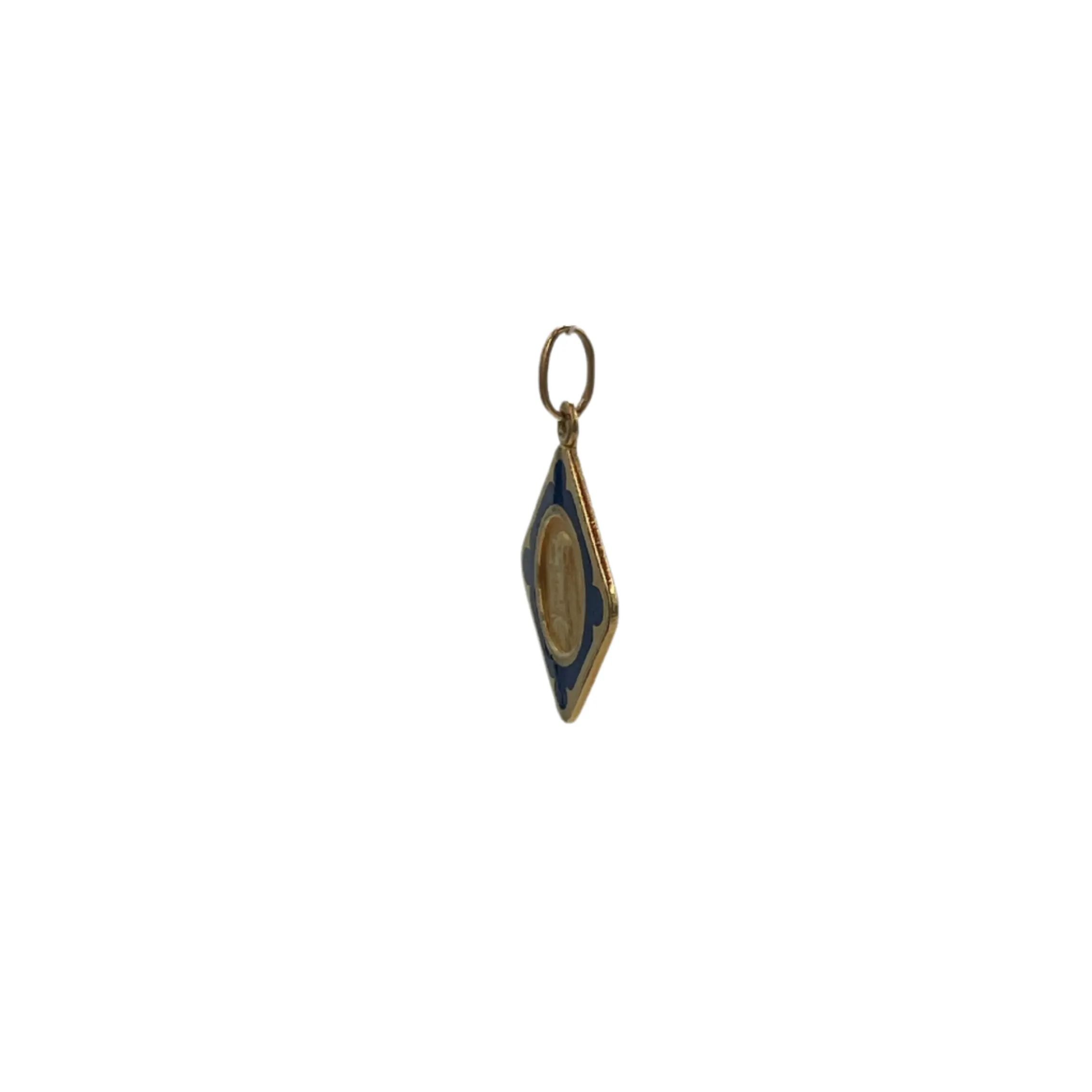 Vintage 18k solid gold virgin mary charm with blue enamel