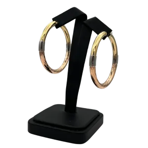 Vintage 3 tone 18k Italian Large 2" Hoop earrings