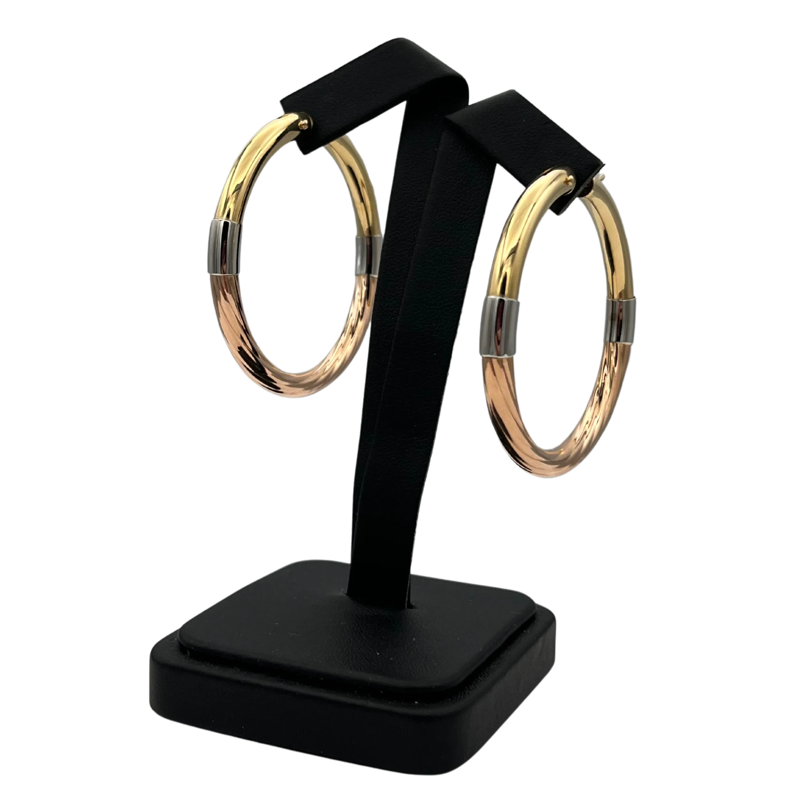 Vintage 3 tone 18k Italian Large 2" Hoop earrings