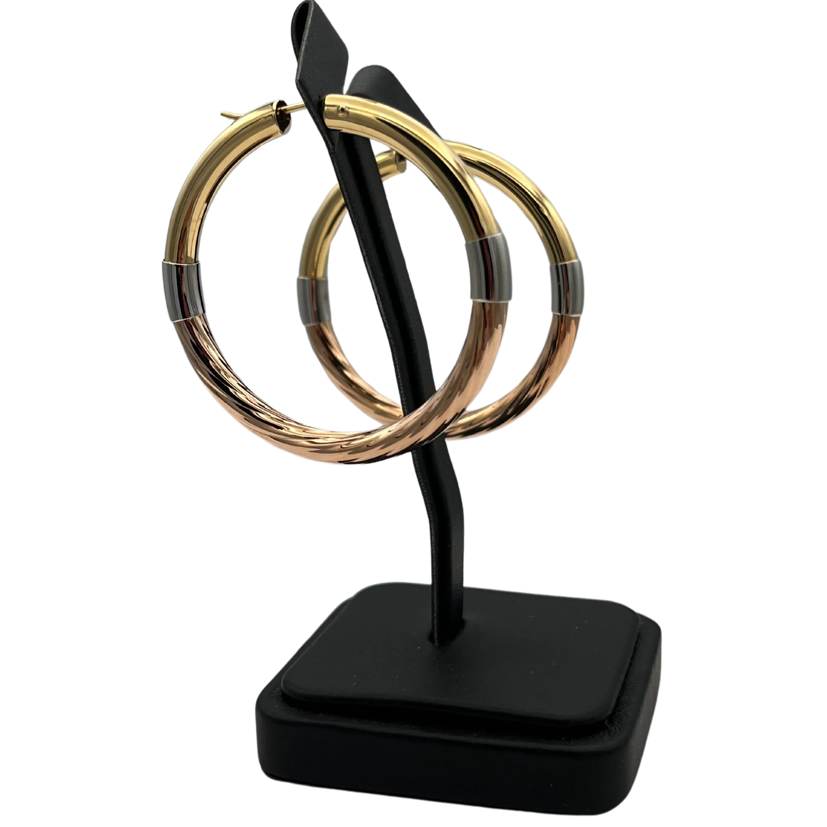 Vintage 3 tone 18k Italian Large 2" Hoop earrings