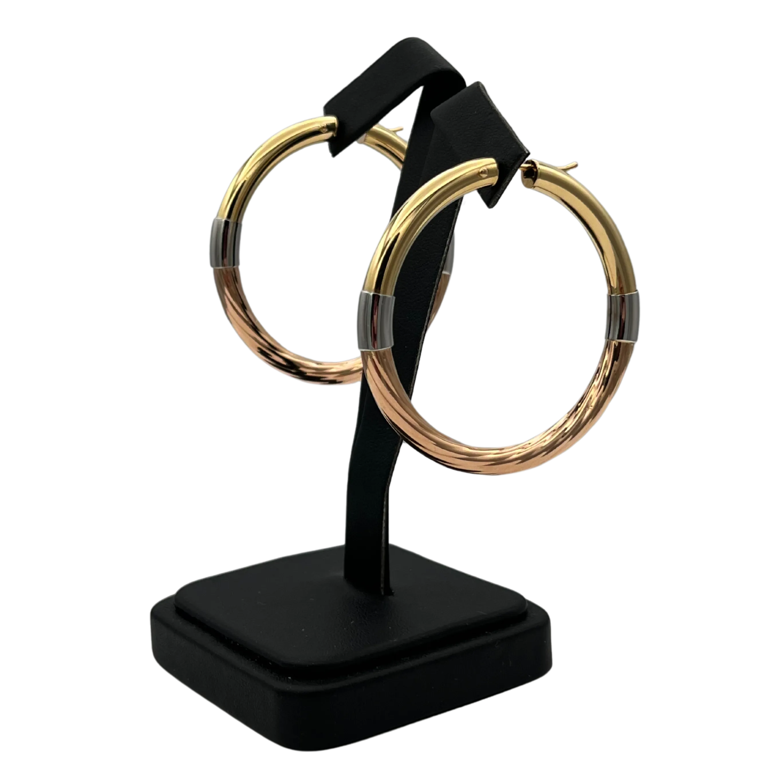 Vintage 3 tone 18k Italian Large 2" Hoop earrings