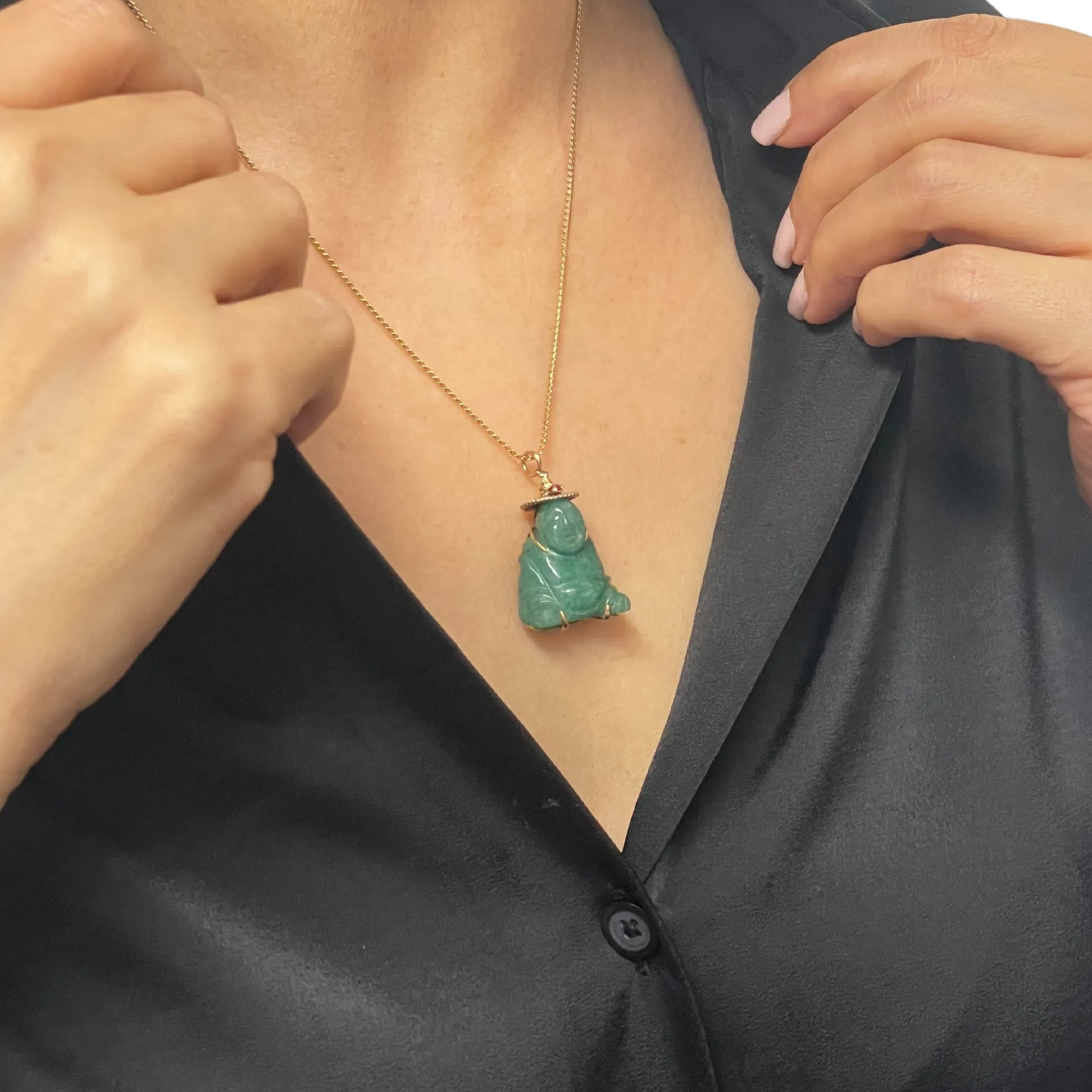 Vintage Aventurine Quartz Buddha Charm/Pendant