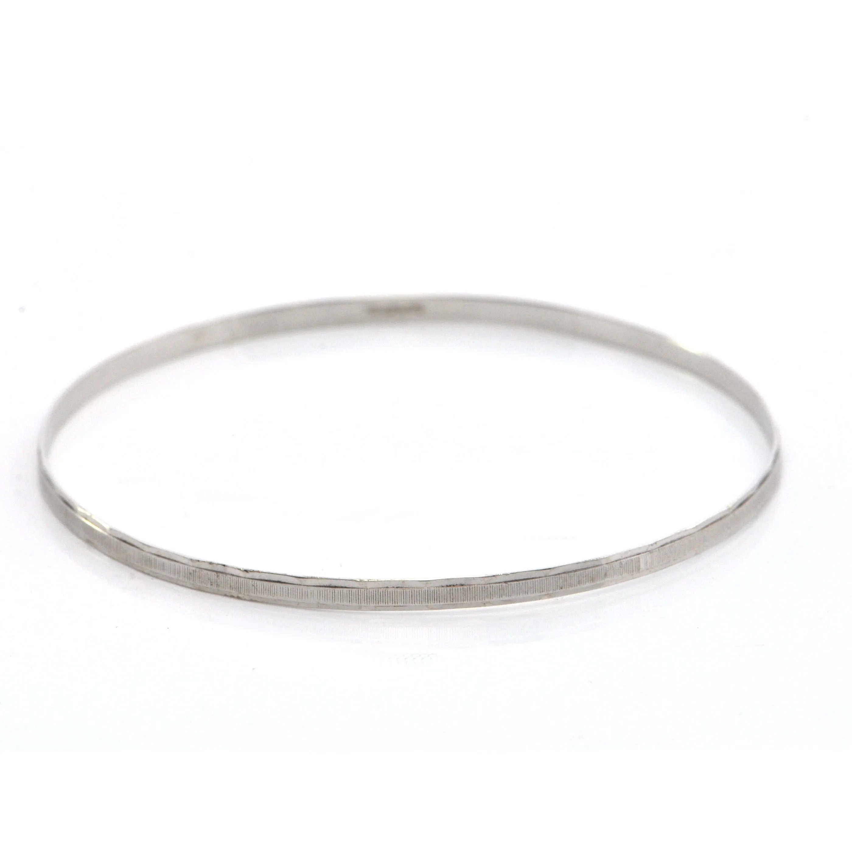 Vintage Italian 18K White Gold Bangle Bracelet with Rectangular Etching
