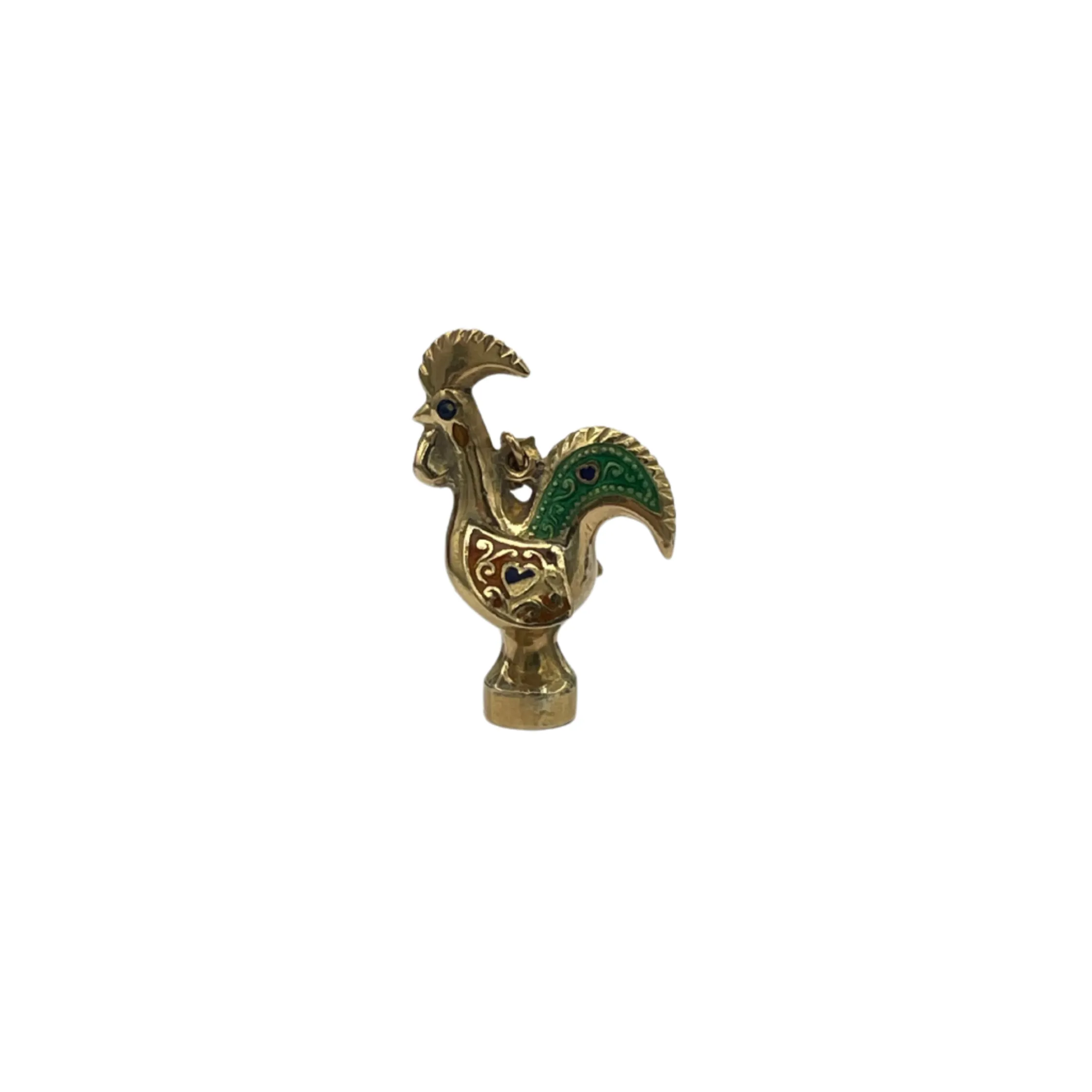 Vintage Portuguese Yellow 800 Gold Enameled Rooster