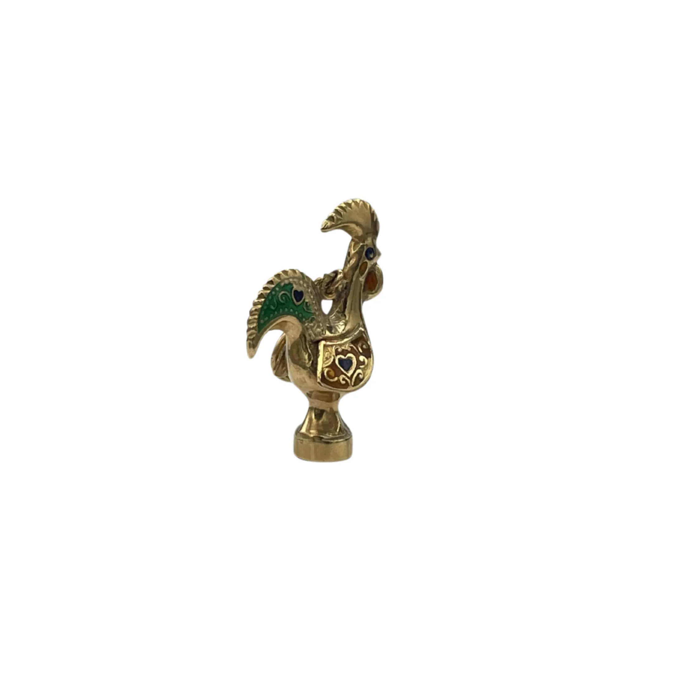 Vintage Portuguese Yellow 800 Gold Enameled Rooster